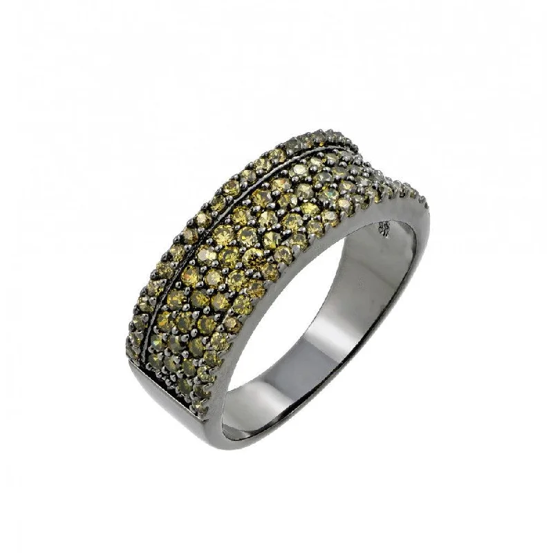 Modern Wedding Rings-Clearance-Silver 925 Rhodium Plated Green Pave Set CZ Half Ring - BGR00770GRE