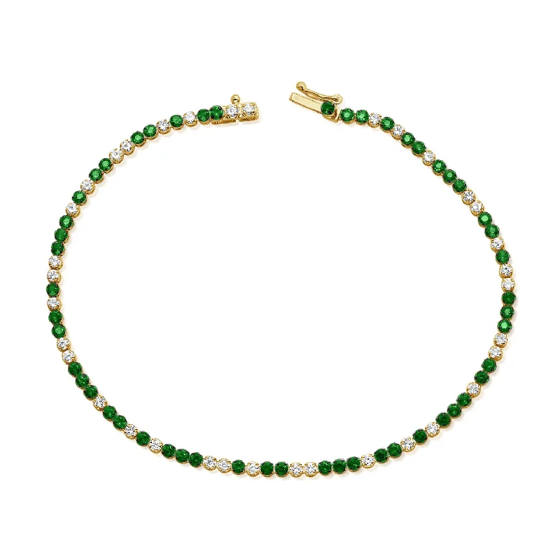 Sparkling Charm Bracelets-Radiant 14K Gold Tsavorite and Diamond Tennis Bracelet