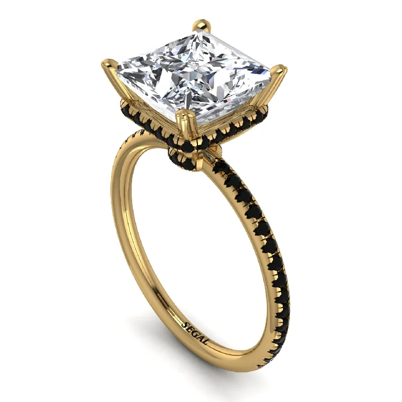 Modern Gold Rings-Trendy Hidden Halo Diamond Princess Cut Engagement Ring - Daria No. 31