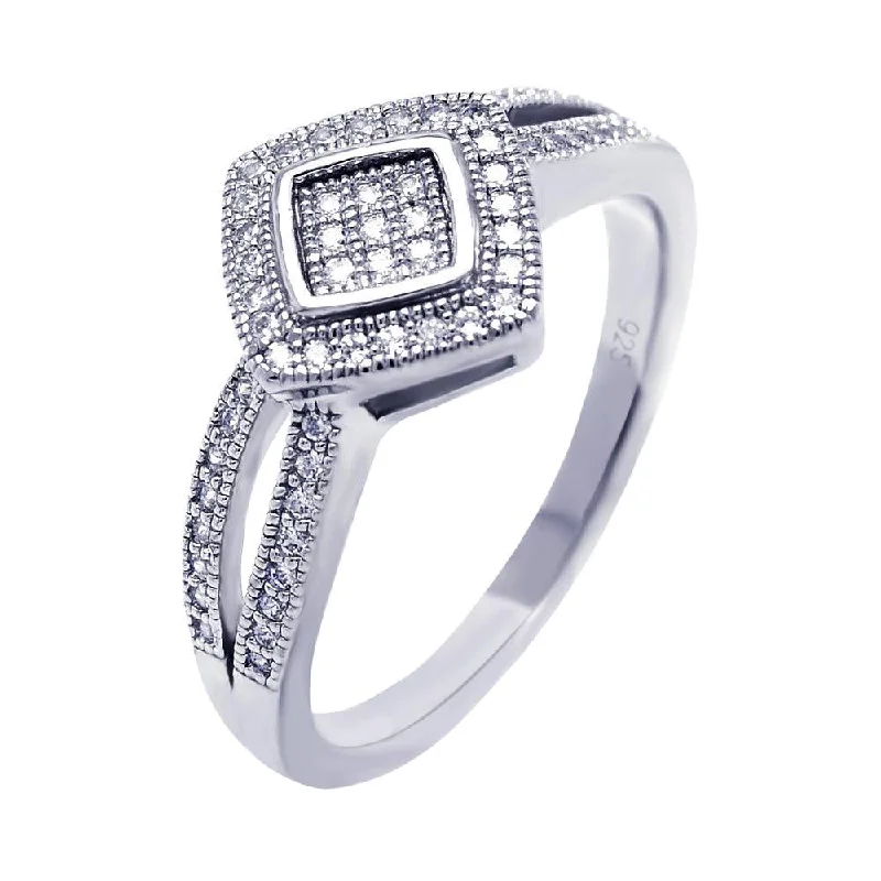 Designer Engagement Rings-Silver 925 Rhodium Plated Micro Pave CZ Diamond Shaped Ring - ACR00040