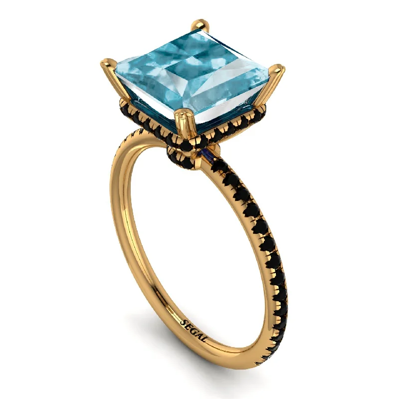 Adjustable Wedding Bands-Trendy Hidden Halo Aquamarine Princess Cut Engagement Ring - Daria No. 407