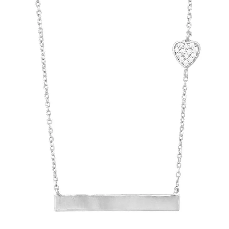 Sterling Silver Small CZ Heart Flat Plate Necklace