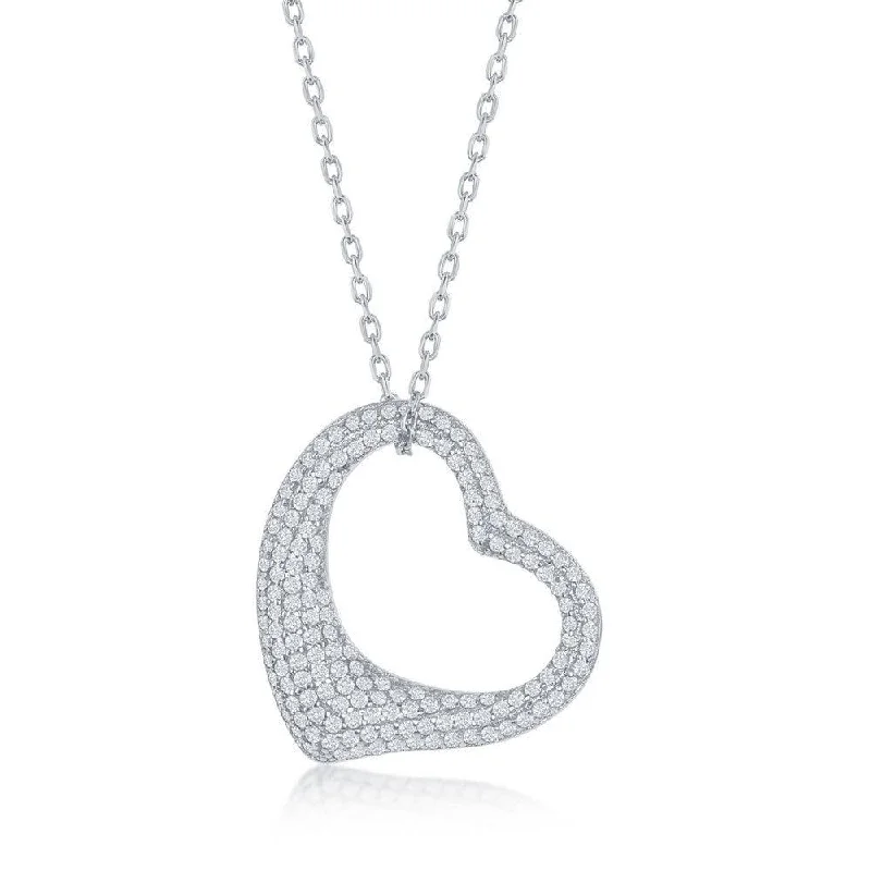 Sterling Silver Micro Pave Heart Necklace