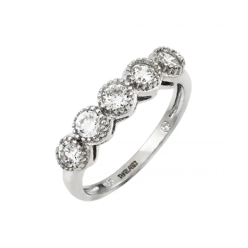 Sparkling Wedding Rings-Silver 925 Rhodium Plated 5 Clear CZ Cluster Ring - STR01010