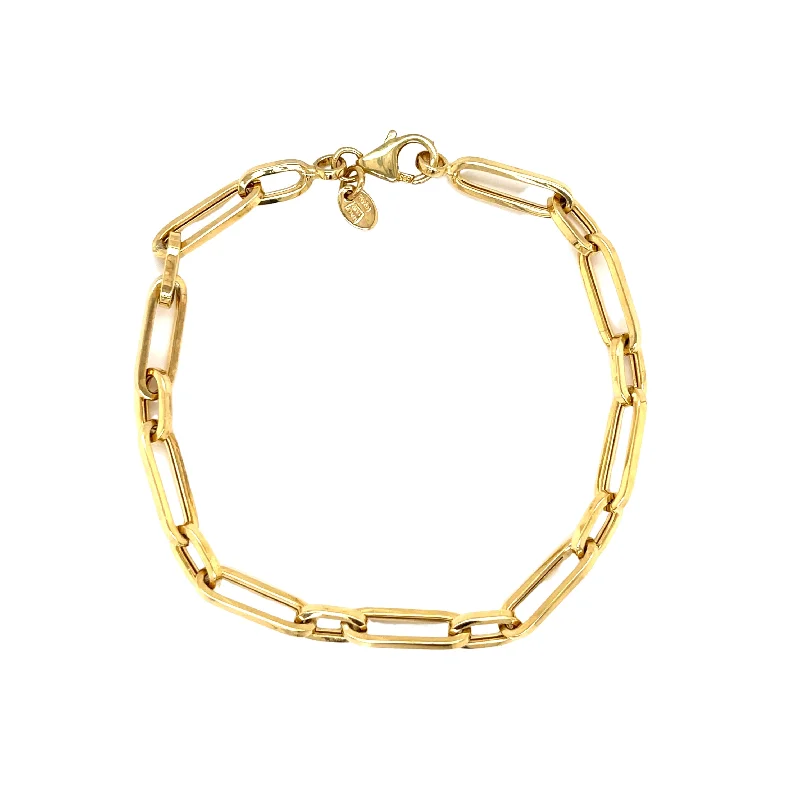 Dainty Gemstone Bracelets-14K Yellow Gold Paperclip Bracelet 7.5"