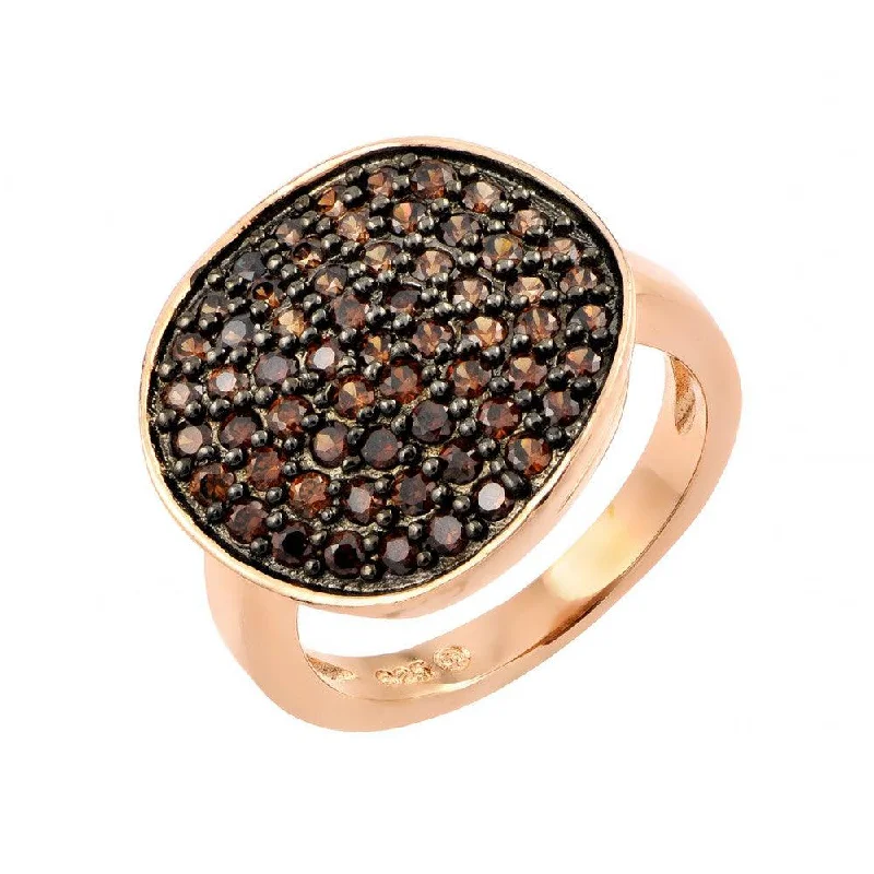 Personalized Wedding Rings-Silver 925 Black Rhodium and Rose Gold Plated Colored CZ Pave Set Flat Disc Ring - BGR00764