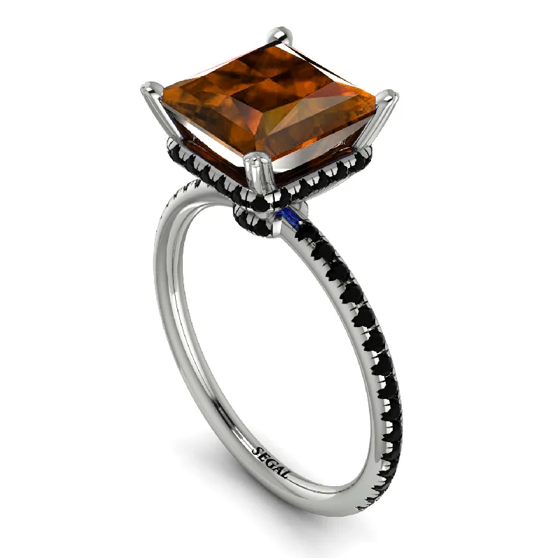 Unique Gemstone Wedding Rings-Trendy Hidden Halo Brown Diamond Princess Cut Engagement Ring - Daria No. 1109