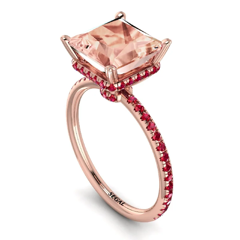 Wedding Bands for Women-Trendy Hidden Halo Morganite Princess Cut Engagement Ring - Daria No. 911