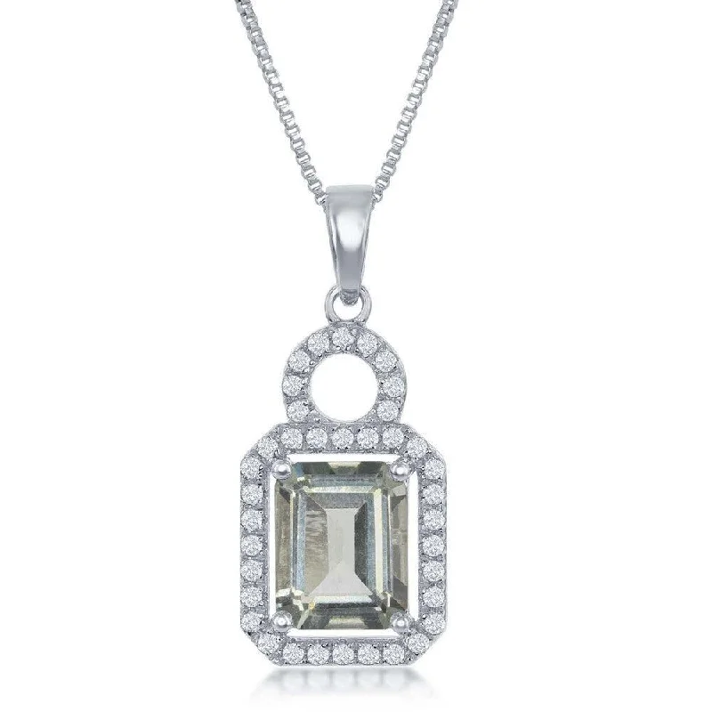 Sterling Silver Green Amethyst Border Necklace