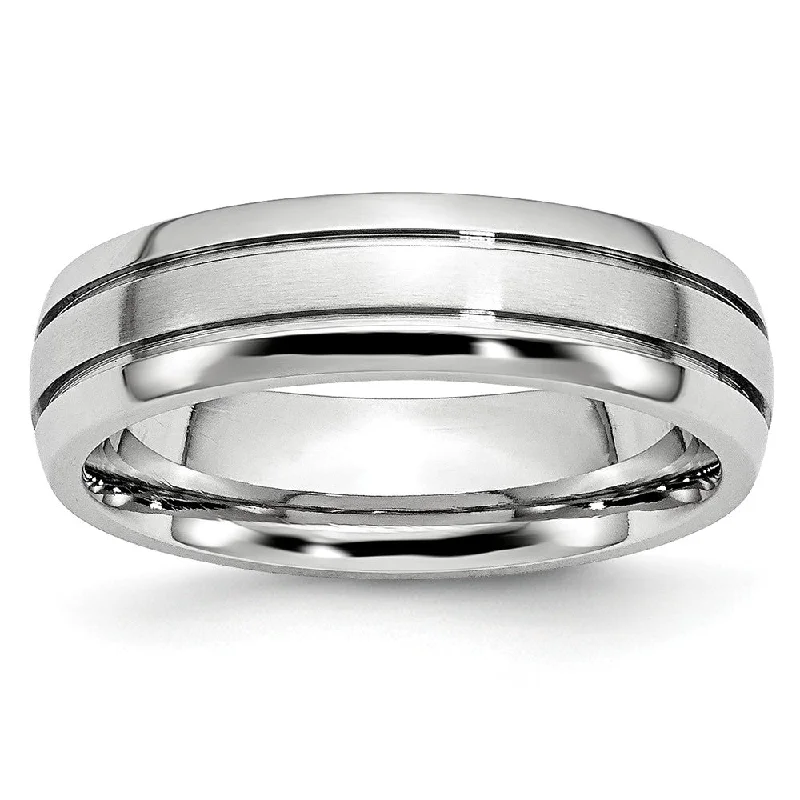 Men’s Wedding Bands-6mm Cobalt Polished & Satin Double Grooved Comfort Fit Band