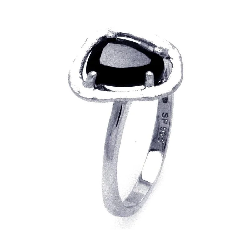 Large Gemstone Rings-Silver 925 Rhodium Plated Black Center CZ Ring - STR00875