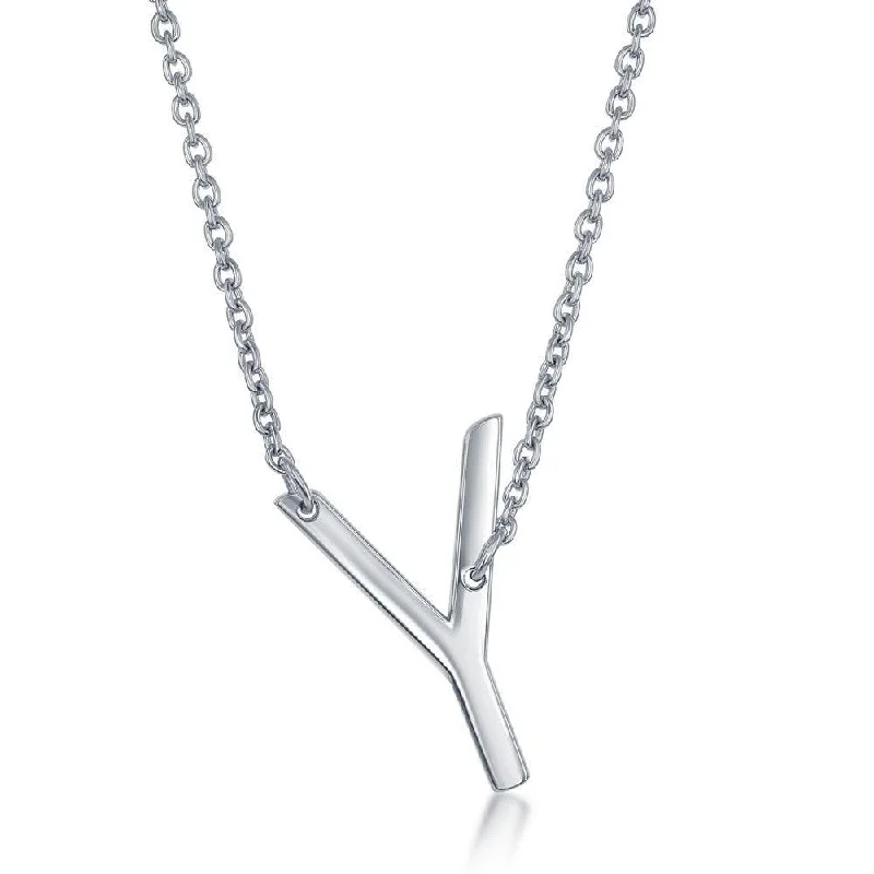 Sterling Silver Sideways Y Initial Necklace