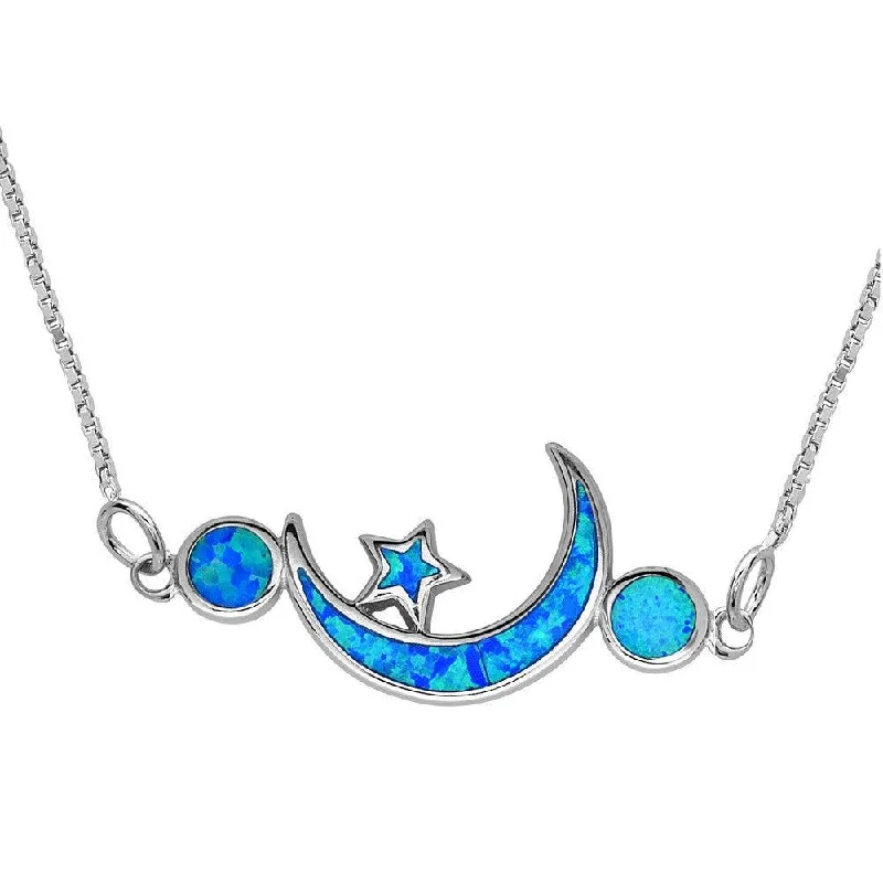 Sterling Silver Blue Opal Moon with Star Necklace