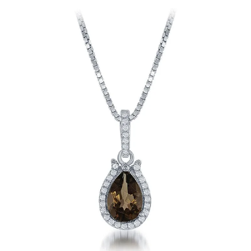 Sterling Silver Brown Pear Smokey quartz Necklace