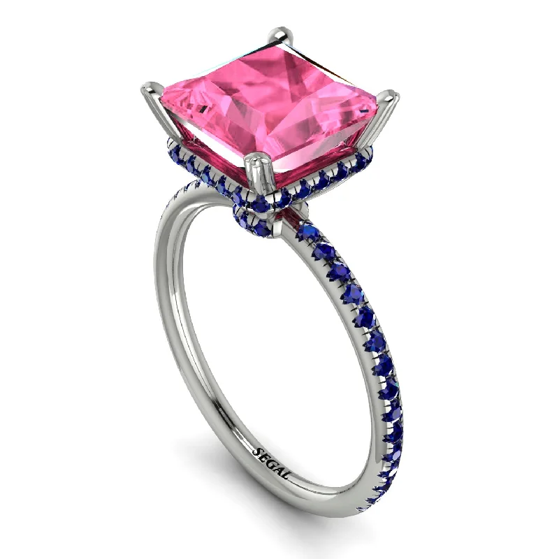 Customizable Wedding Bands-Trendy Hidden Halo Pink Moissanite Princess Cut Engagement Ring - Daria No. 815