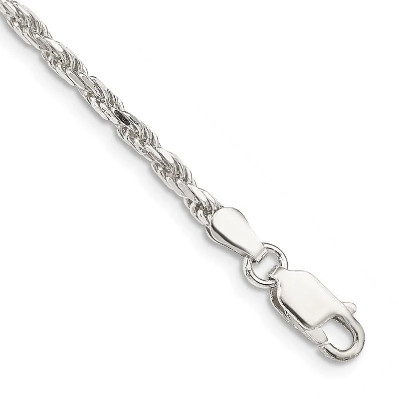 Stylish Adjustable Gemstone Bracelets-Sterling Silver 2.5mm Diamond-cut Rope Chain Bracelet