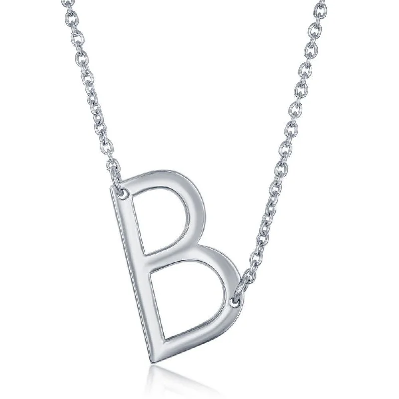 Sterling Silver Sideways B Initial Necklace