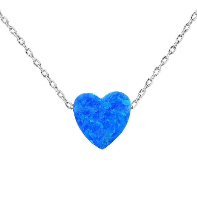 Sterling Silver Small Blue Opal Heart Necklace