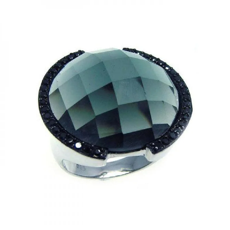 Modern Diamond Rings-Silver 925 Rhodium and Black Rhodium Plated Black CZ Dome Ring - STR00487