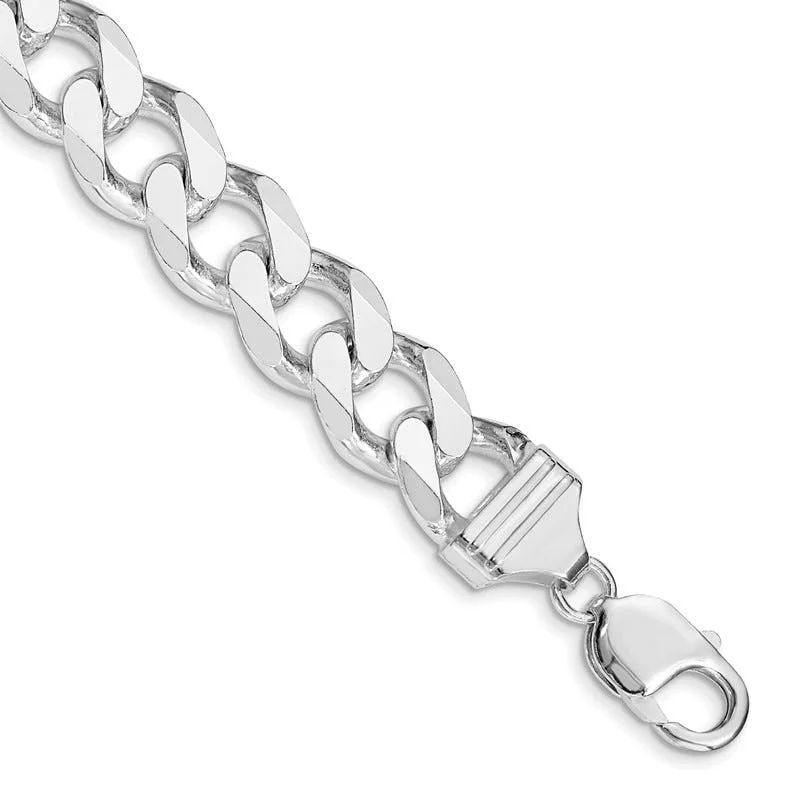 Minimalist Gold Bracelets-Sterling Silver Rhodium-plated 13mm Curb Chain Bracelet