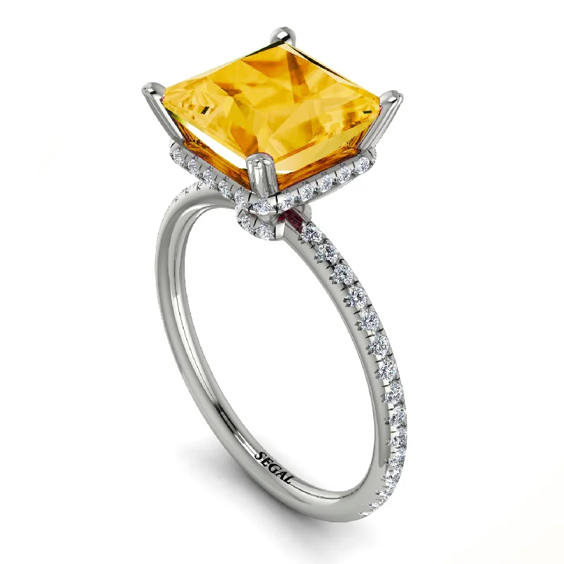 Fashionable Gemstone Wedding Rings-Trendy Hidden Halo Citrine Princess Cut Engagement Ring - Daria No. 603