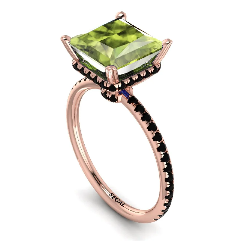 Sparkling Diamond Rings-Trendy Hidden Halo Peridot Princess Cut Engagement Ring - Daria No. 708