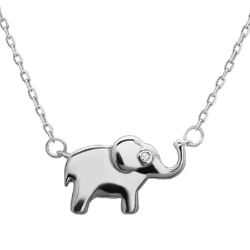 Sterling Silver Small Elephant with CZ Eye Necklace