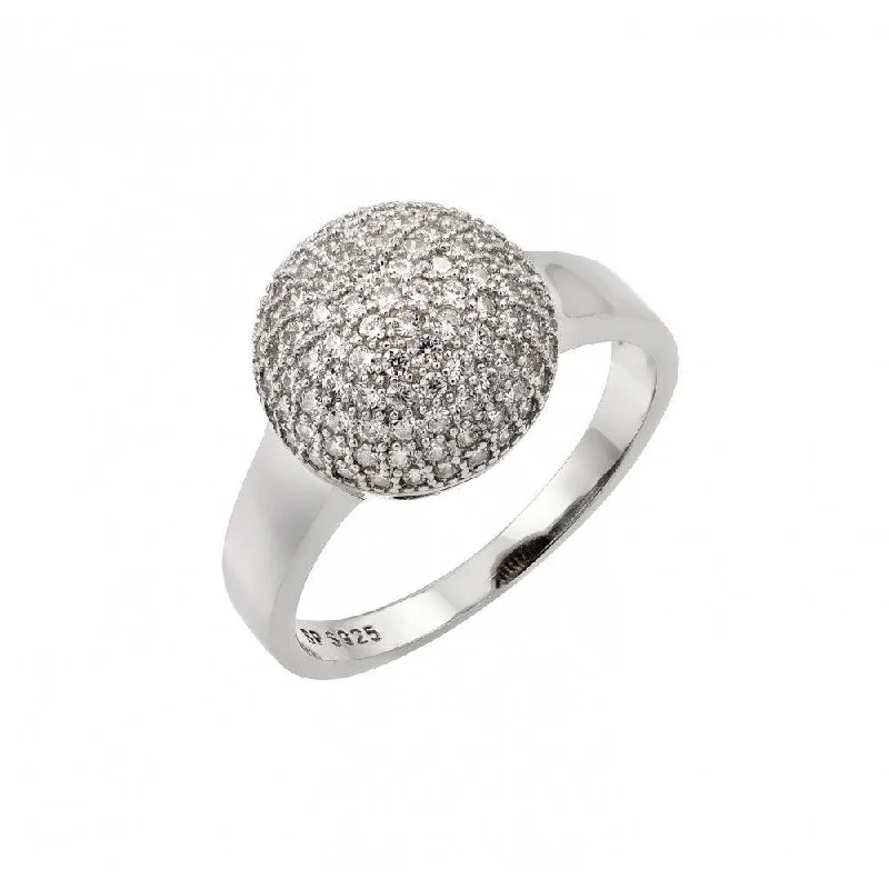 Modern Gold Rings-Silver 925 Rhodium Plated Round Ball Clear CZ Ring - STR00939