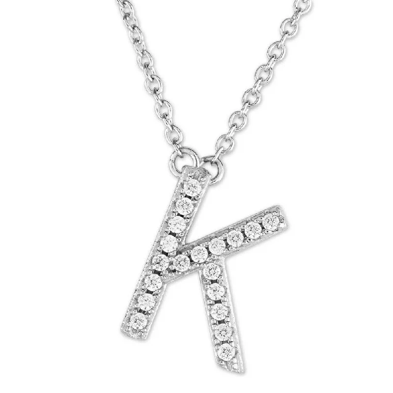 Sterling Silver Micro Pave "K" Pendant Necklace