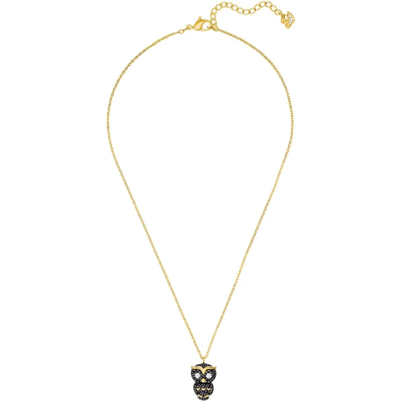 Swarovski Women's Necklace - Little Owl 23k Gold-Plated Black Crystal | 5366714