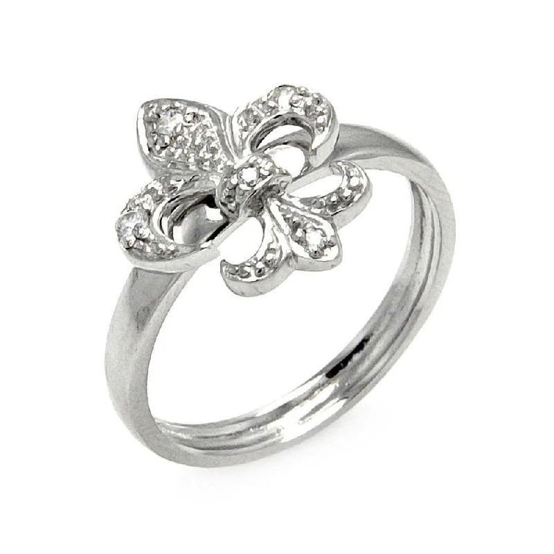 Classic Wedding Ring Sets-Silver 925 Rhodium Plated CZ Fleur De Lis Ring - STR00217