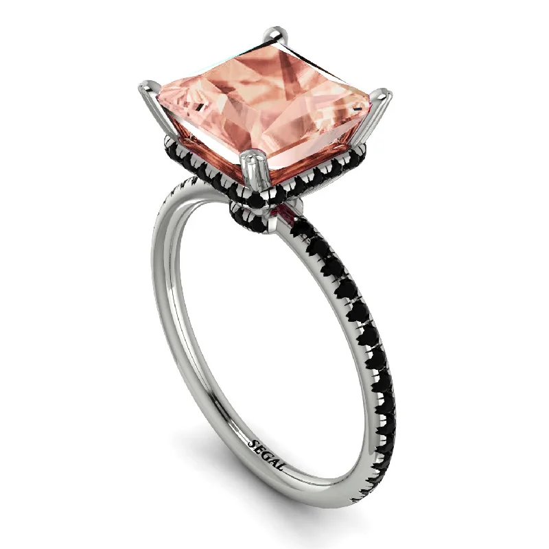 Bridal Rings-Trendy Hidden Halo Morganite Princess Cut Engagement Ring - Daria No. 909