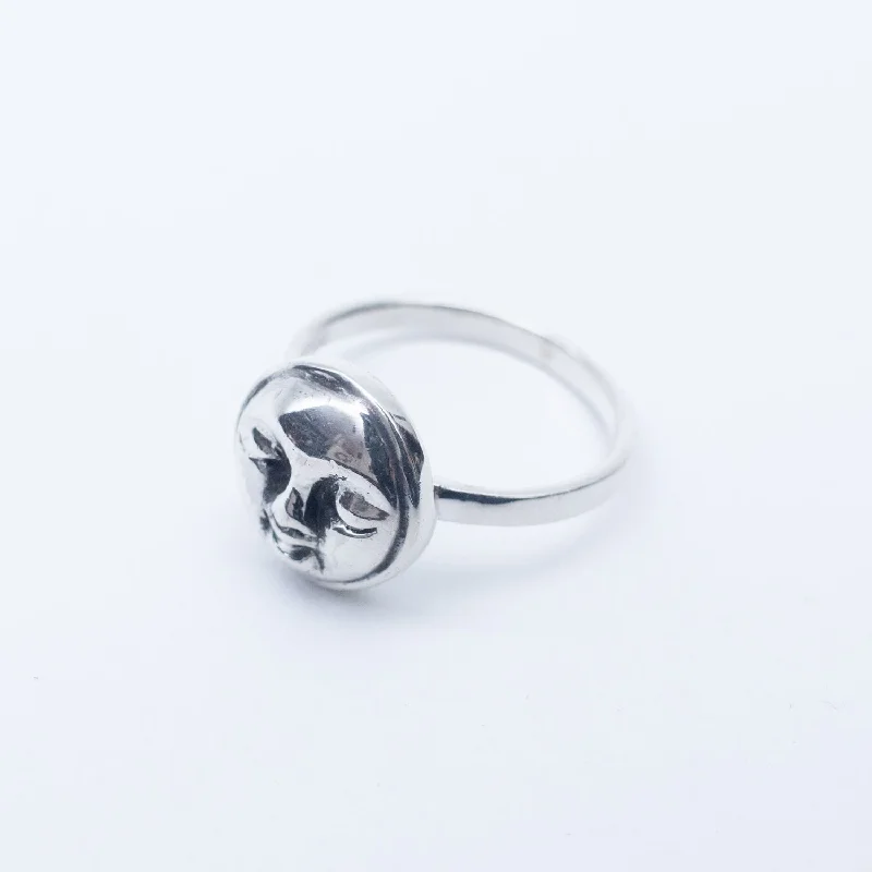 Luxury Silver Rings-Silver Happy Moon Face Ring