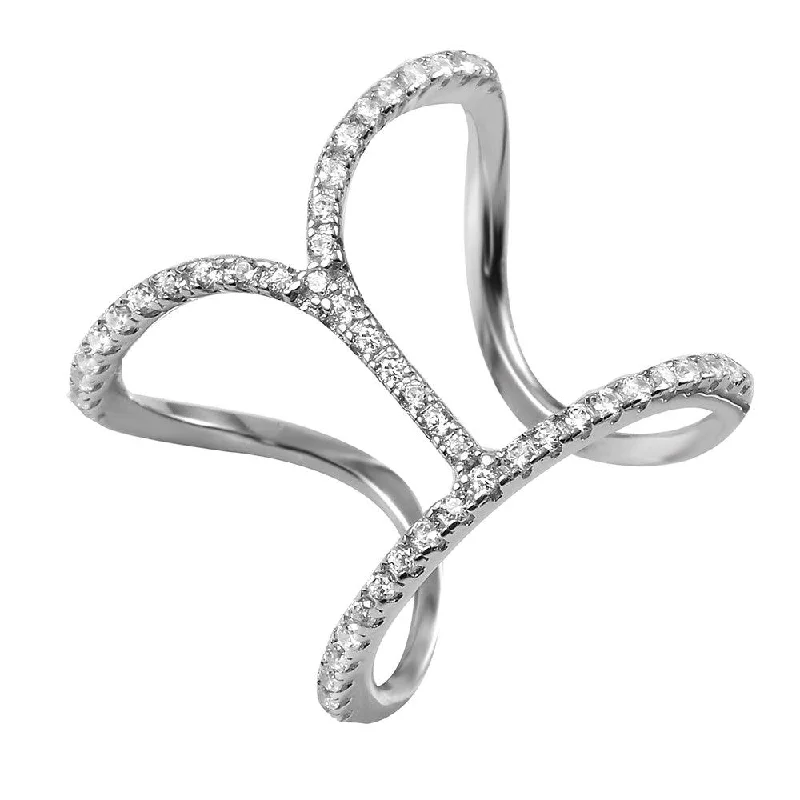 Personalized Silver Rings-Silver 925 Rhodium Plated Open Dip Strand Ring - BGR00972