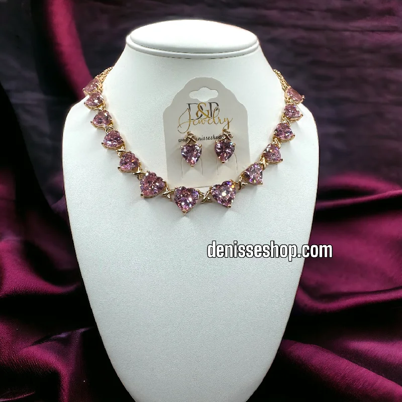 14K PINK HEART NECKLACE SET C1191