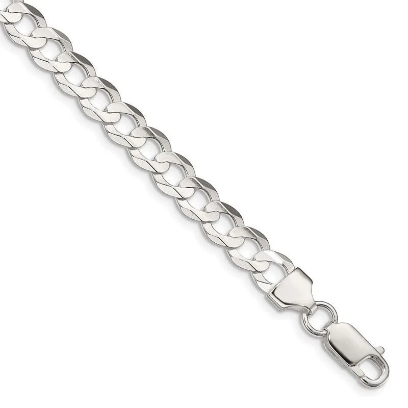 Custom Wedding Bracelets-Sterling Silver 6.75mm Concave Beveled Curb Chain Bracelet