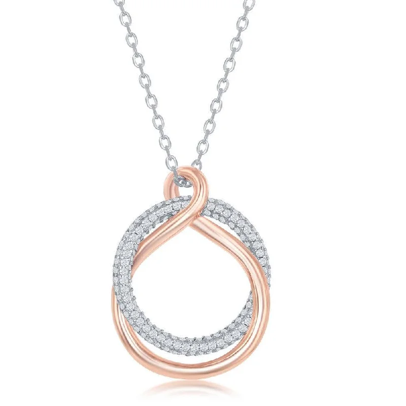 Sterling Silver Micro Pave Circle and Rose Gold Twist Necklace