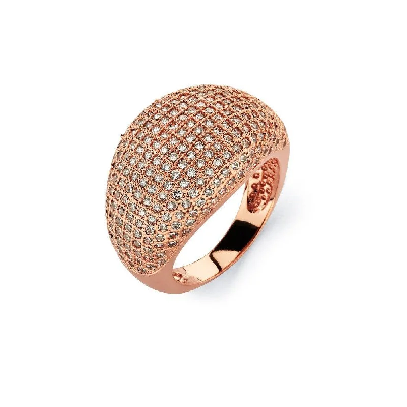 Custom Bridal Rings-Silver 925 Rose Gold Plated Clear Micro Pave Set CZ Cigar Band Ring - BGR00756RGP