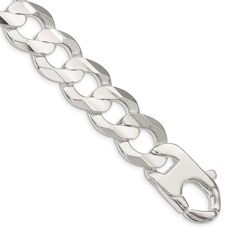 Elegant Tennis Bracelets for Women-Sterling Silver 15.75mm Concave Beveled Curb Chain Bracelet