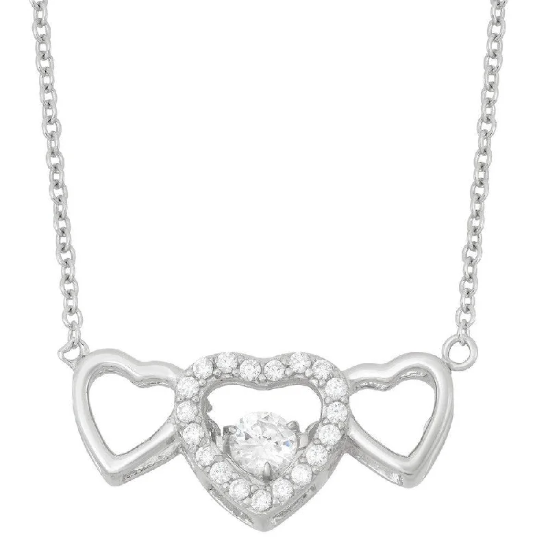 Sterling Silver Triple Open CZ Heart with Center Dancing/Shimmering Necklace