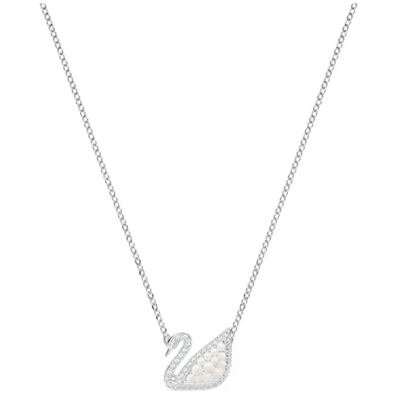 Swarovski Women's Necklace - Iconic Swan Crystal Pearl Rhodium Plated | 5416605