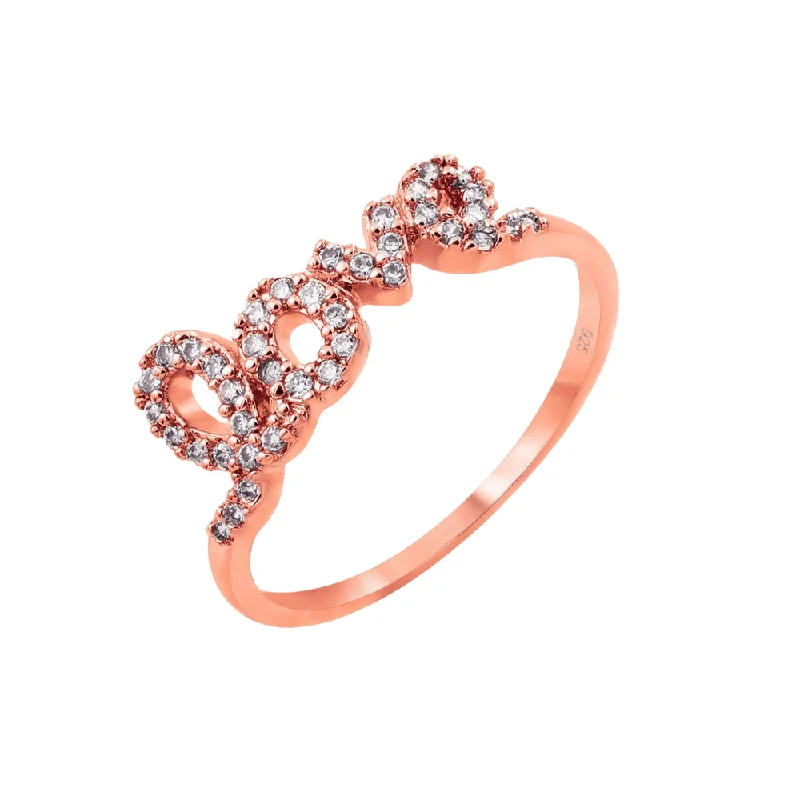 Personalized Birthstone Rings-Silver 925 Rose Gold Plated Clear CZ Love Ring - BGR00781RGP