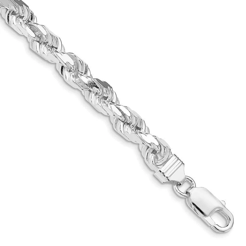 Unique Wedding Bracelets-Sterling Silver Rhodium-plated 7mm Diamond-cut Rope Chain Bracelet