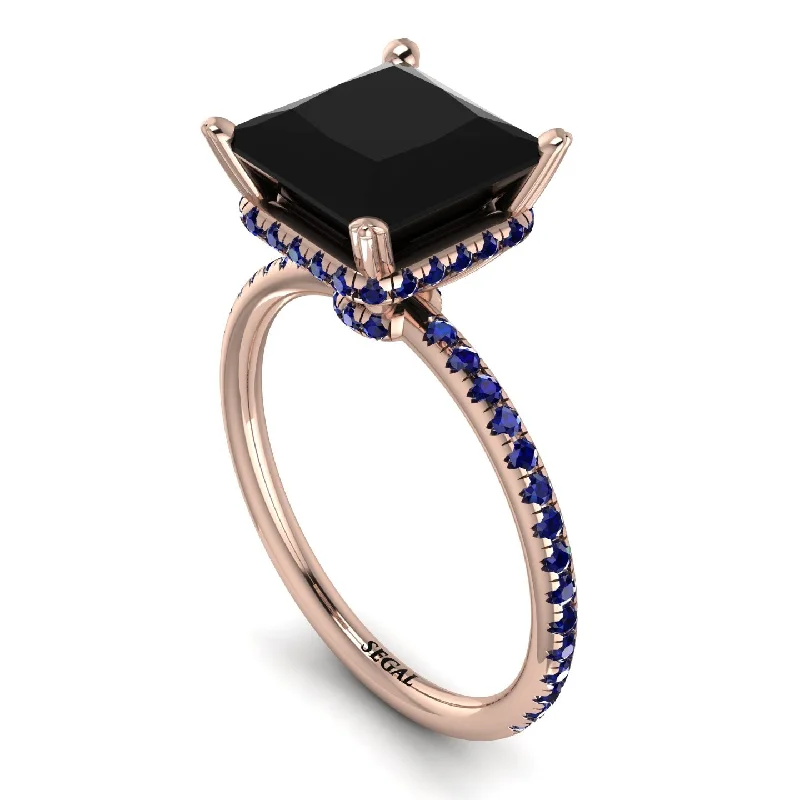 Unique Gold Rings-Trendy Hidden Halo Black Diamond Princess Cut Engagement Ring - Daria No. 68