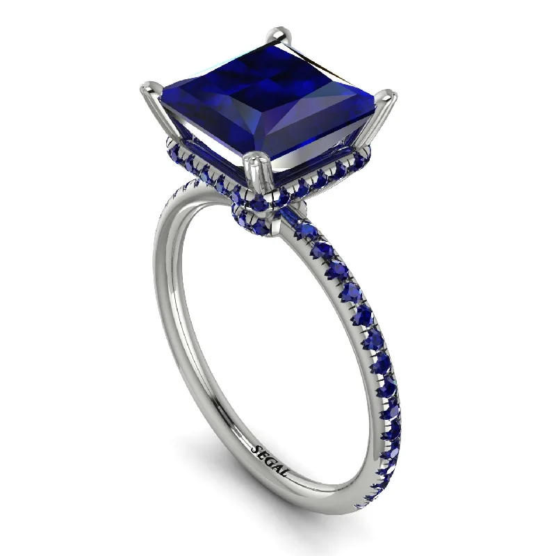 Sterling Silver Rings-Trendy Hidden Halo Sapphire Princess Cut Engagement Ring - Daria No. 75