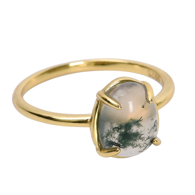 Bold Statement Wedding Rings-Vintage Green Moss Agate Ring