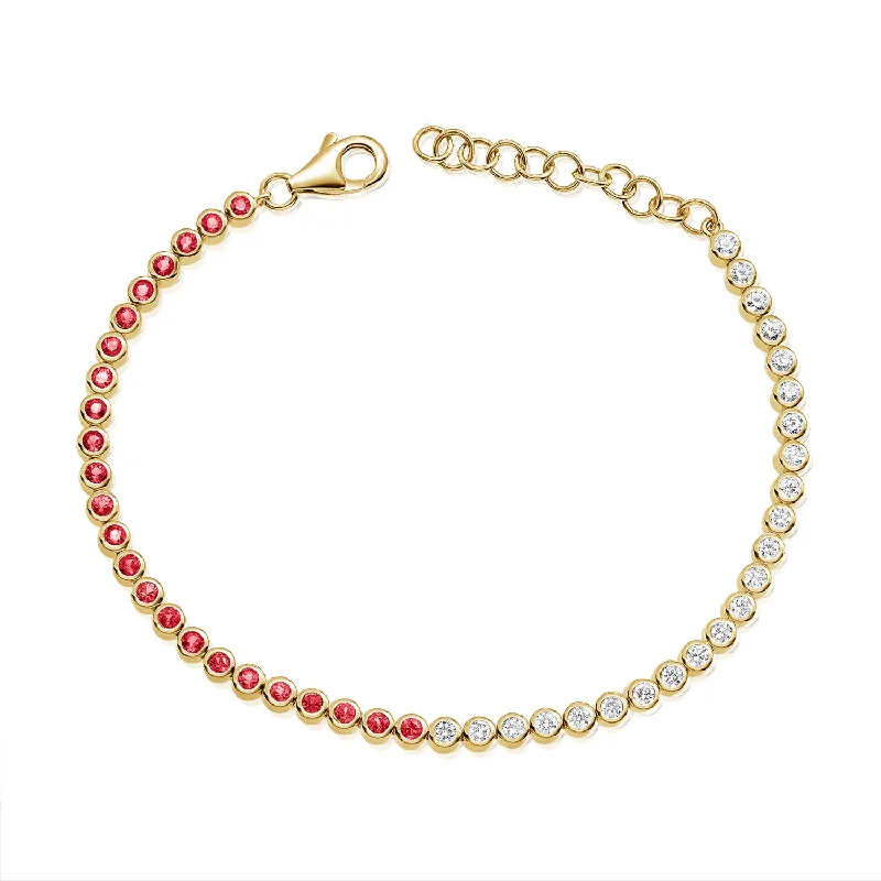 Elegant Birthstone Bracelets-Radiant Ruby and Diamond Tennis Bracelet