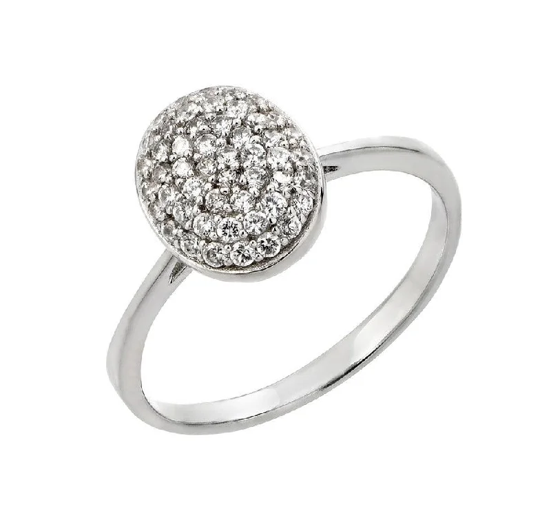 Affordable Wedding Rings-Silver 925 Rhodium Plated Round Oval CZ Ring - STR00926