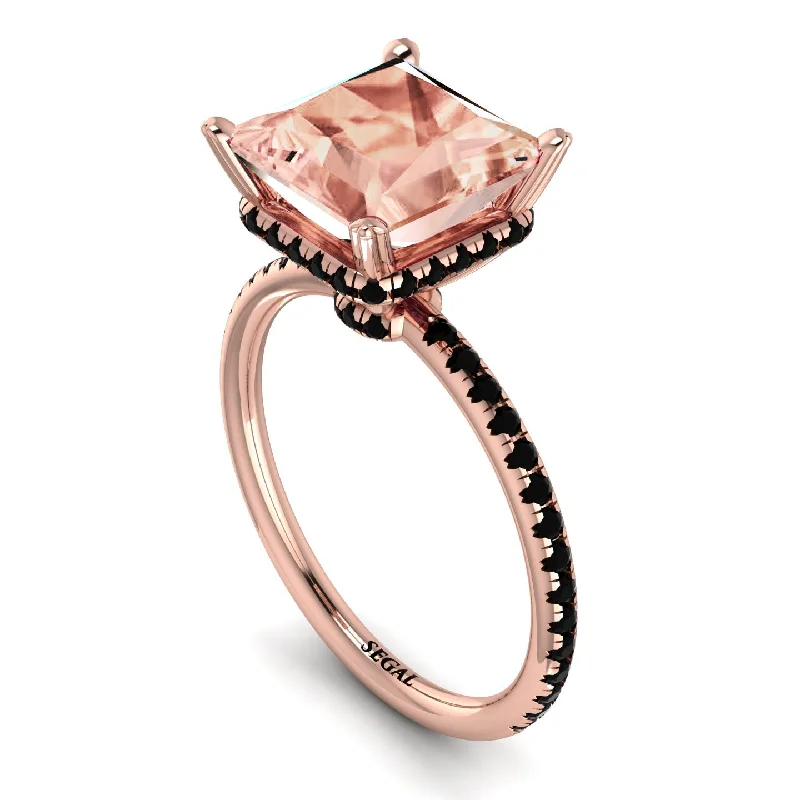 Statement Gemstone Rings-Trendy Hidden Halo Morganite Princess Cut Engagement Ring - Daria No. 908