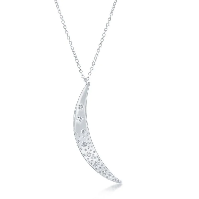 Sterling Silver Cubic Zirconia Crescent Moon Necklace